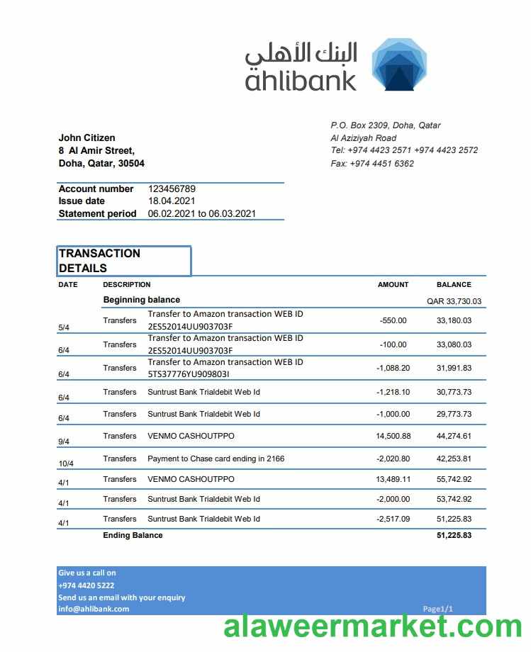 Qatar Ahli Bank excel pdf